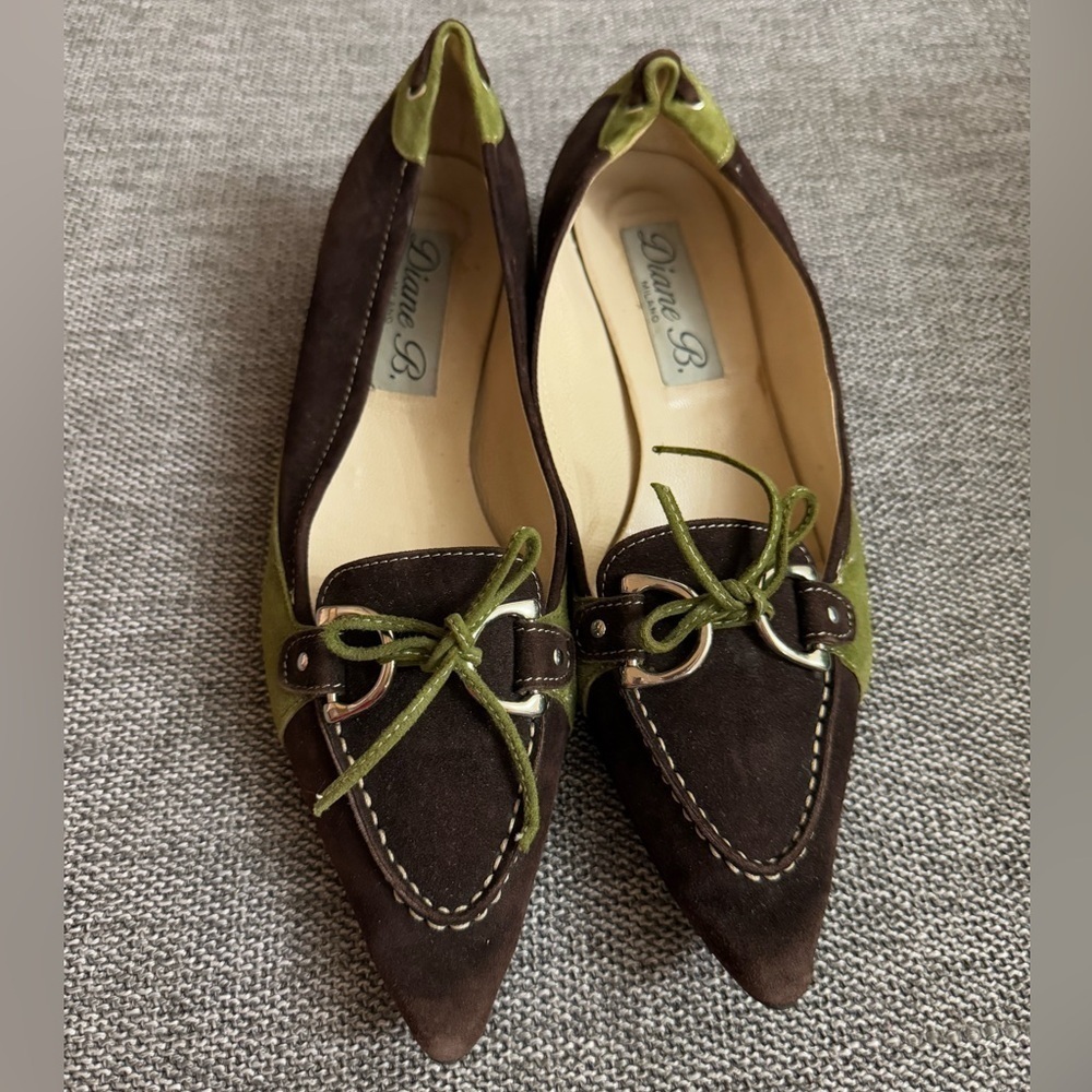 Women’s Diane B Milano Suede Green Brown Shoes Vintage Italy 38.5 Used - Picture 6 of 15